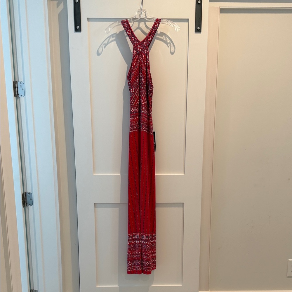 BCBGMaxAzria Red Patterned Halter Maxi Dress